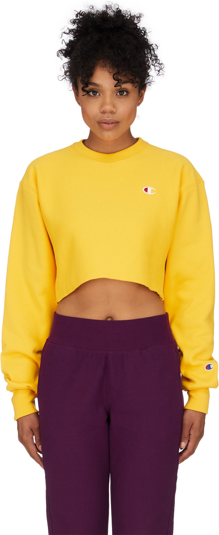 Champion: Gold Reverse Weave Crop Cut Off Crew Sweater - 1