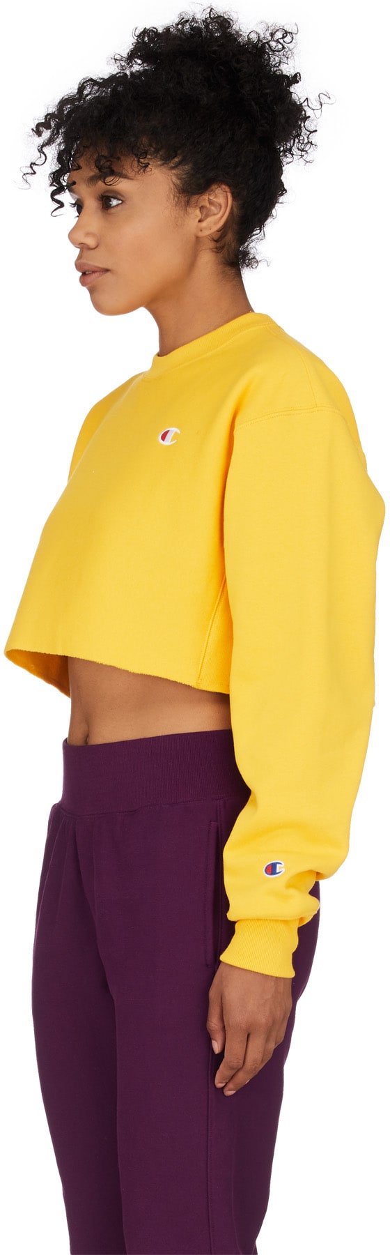 Champion: Gold Reverse Weave Crop Cut Off Crew Sweater - 2