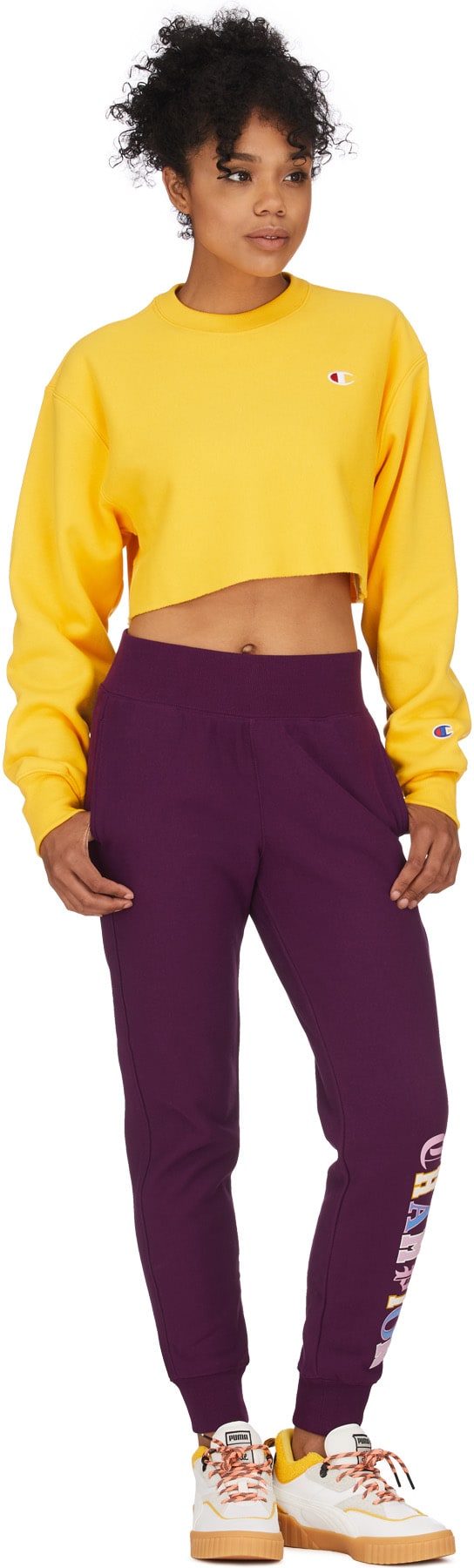 Champion: Gold Reverse Weave Crop Cut Off Crew Sweater - 4