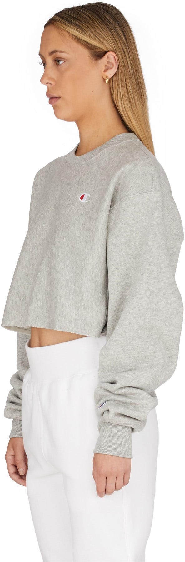 Champion: Grey Reverse Weave Crop Cut Off Crew Sweater - 2