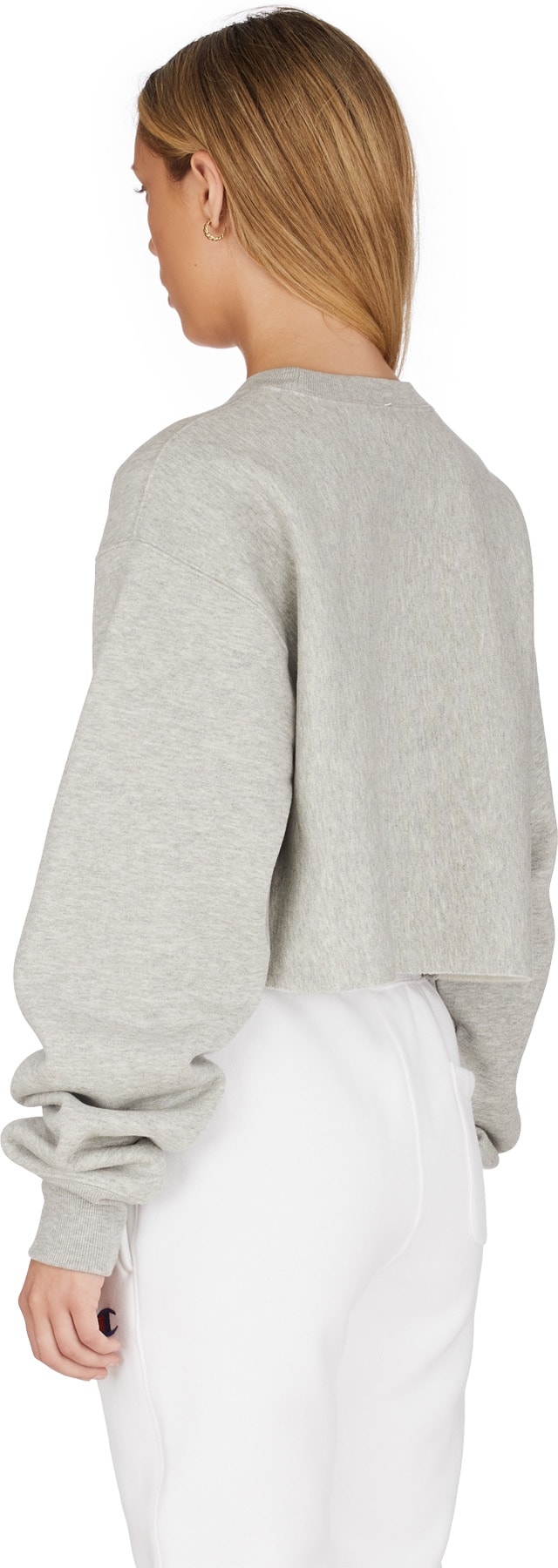 Champion: Grey Reverse Weave Crop Cut Off Crew Sweater - 3