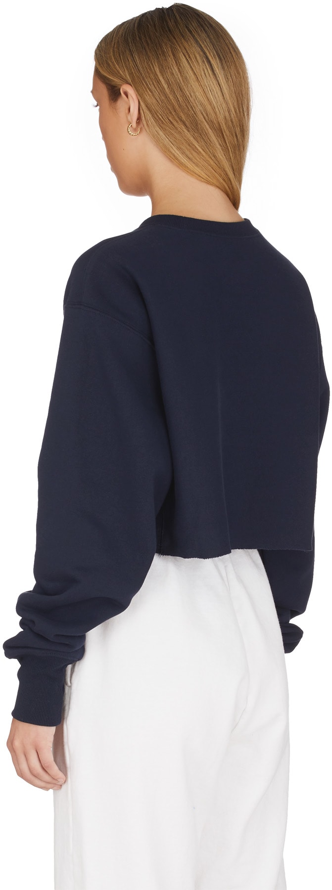 Champion: Blue Reverse Weave Crop Cut Off Crew Sweater - 3