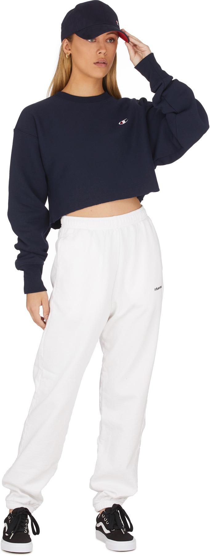 Champion: Blue Reverse Weave Crop Cut Off Crew Sweater - 4