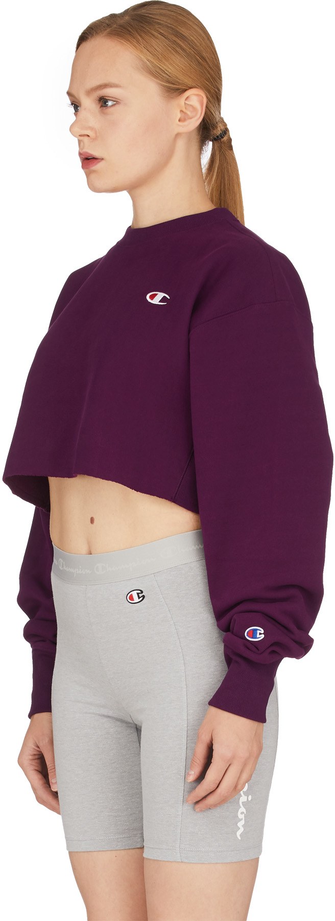 Champion: Purple Reverse Weave Crop Cut Off Crew Sweater - 2