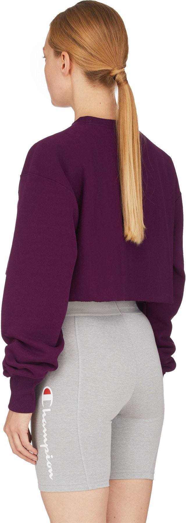 Champion: Purple Reverse Weave Crop Cut Off Crew Sweater - 3