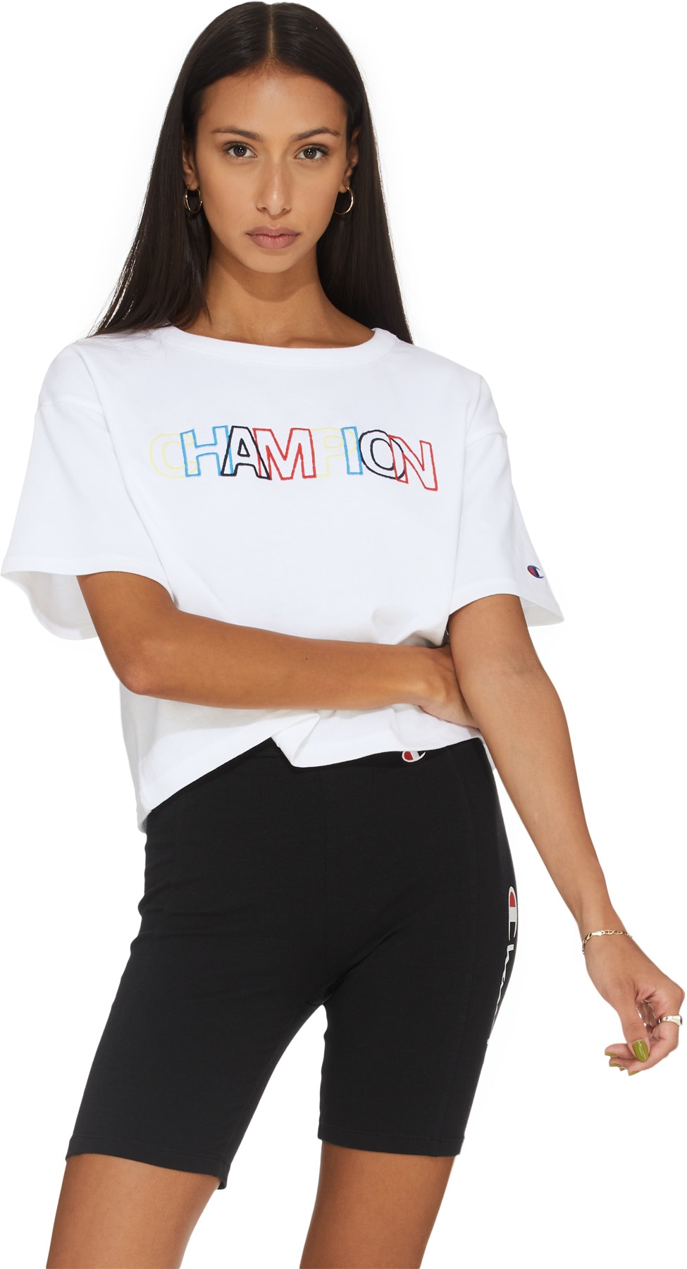 Champion: White Heritage Rainbow Script Crop T-Shirt - 3
