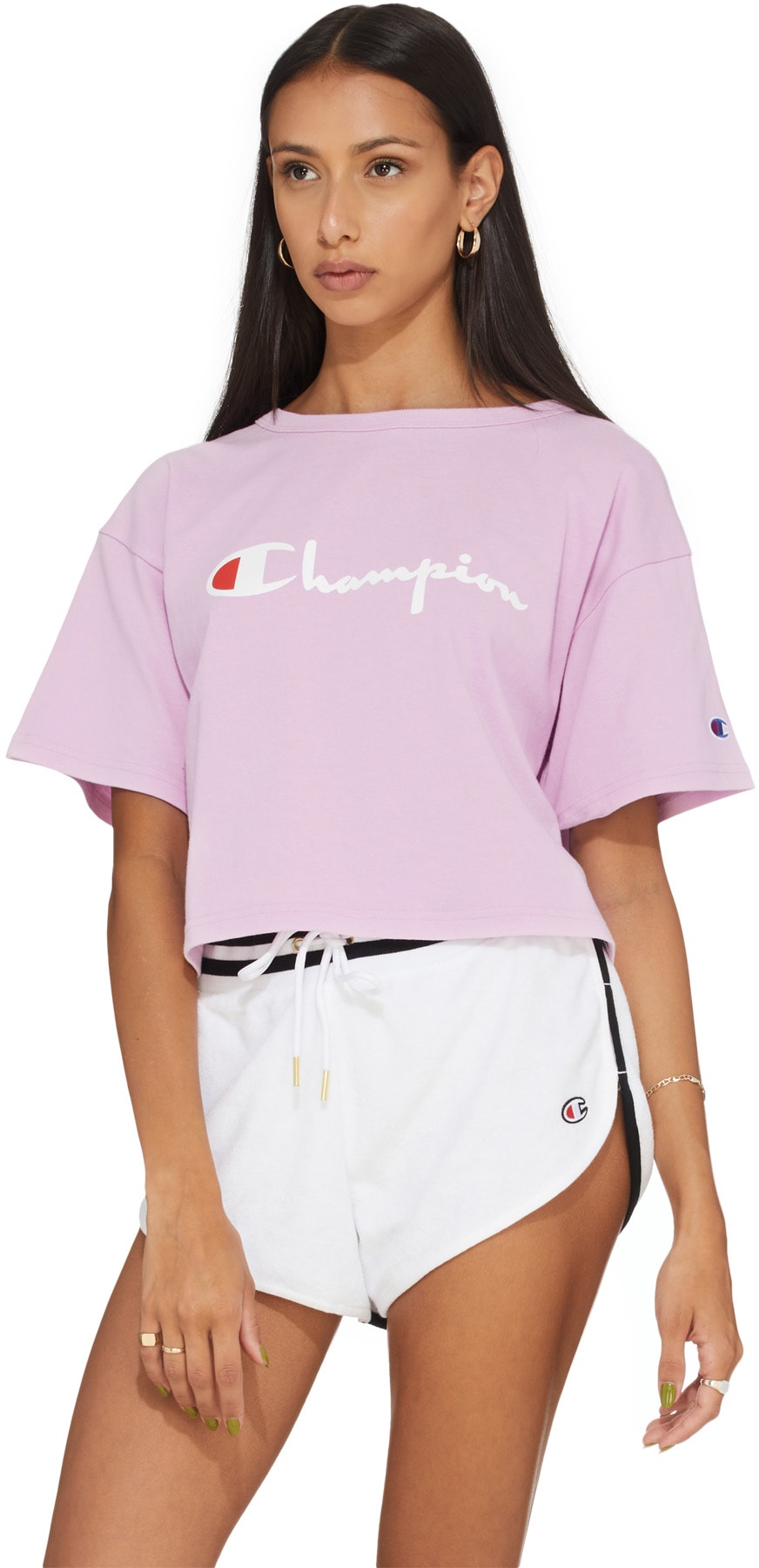Champion: Pink Heritage Script Crop T-Shirt - 3