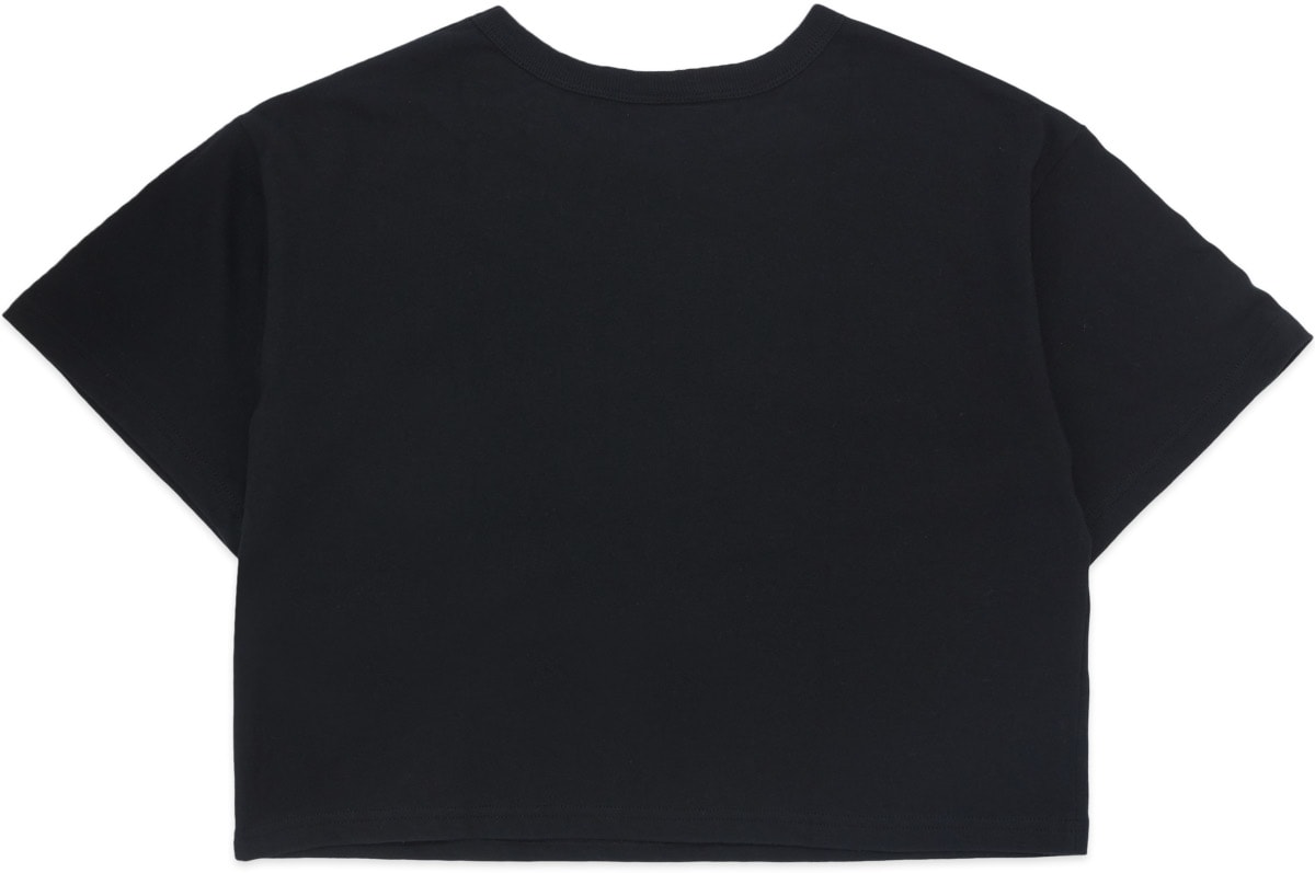 Champion: Black Heritage Script Crop T-Shirt - 2