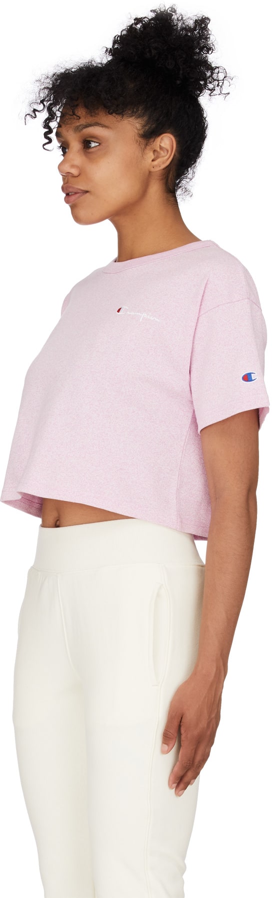 Champion: Pink Heritage Script Crop T-Shirt - 2
