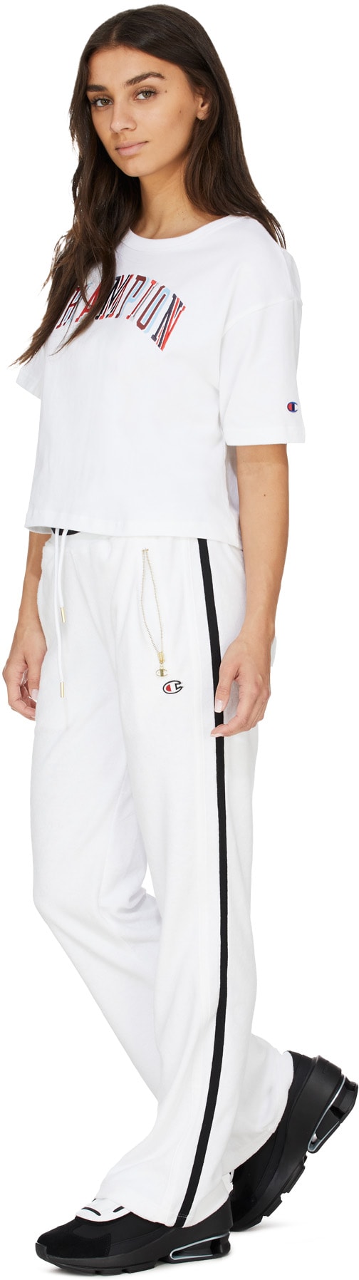 Champion: White Heritage Script Crop T-Shirt - 4