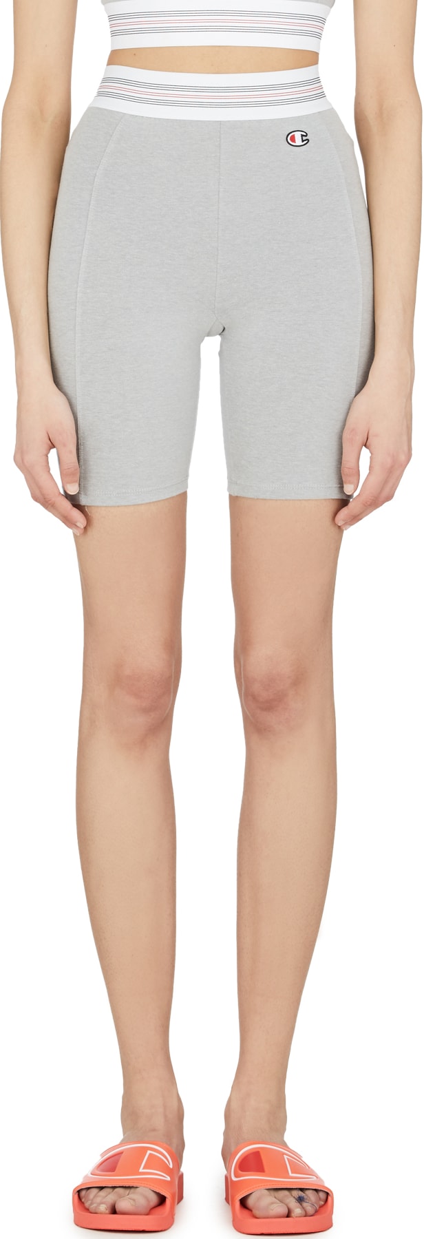 Champion: Grey High Waist Biker Shorts - 1