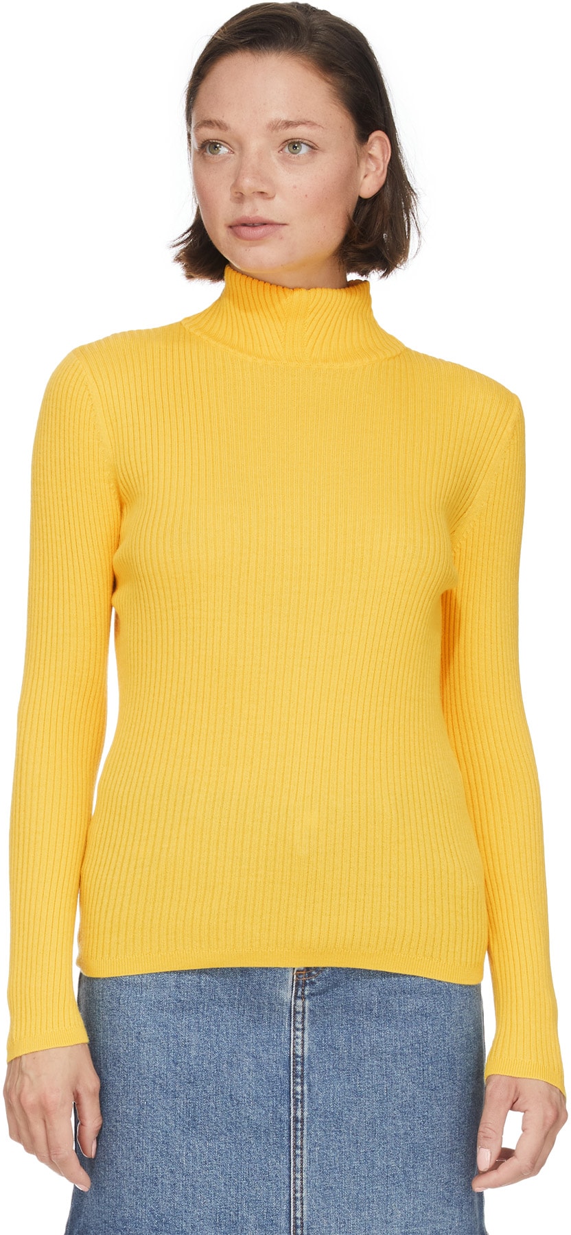 A.P.C.: Yellow Carmen Knit Mock Neck Sweater - 3