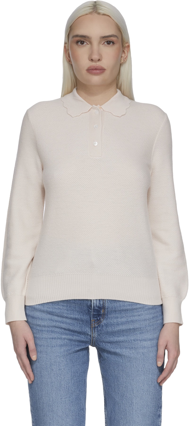 A.P.C.: White Olivia Knit Polo Shirt - 1