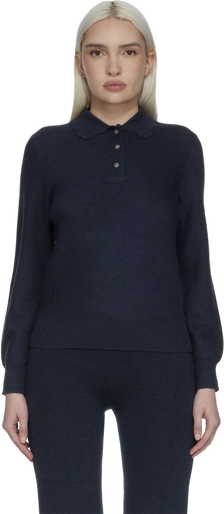 A.P.C.: Blue Olivia Knit Polo Shirt - 1